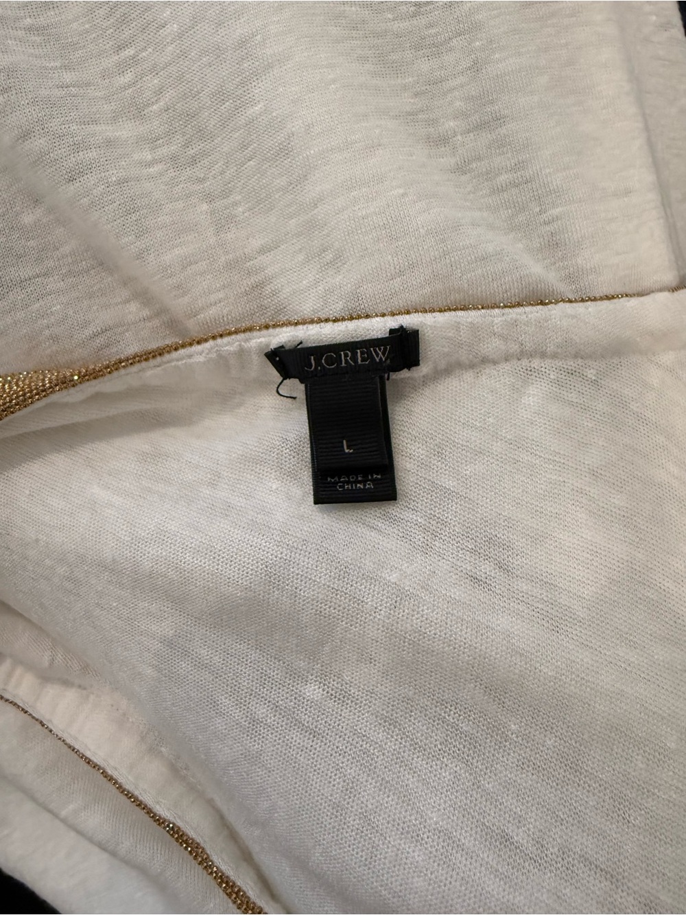 J. Crew 100% linen tee size L Large white with gold trim at neckline - Picture 5 of 7